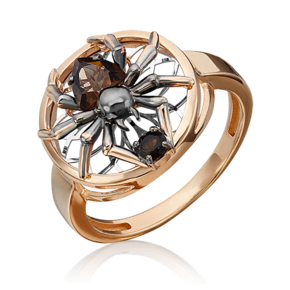 Кольцо «Ловец снов» (пожелание удачи) из комбинированного золота с кварцем дымчатым 01-5461-00-202-1111-75