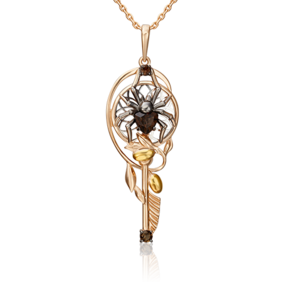 Подвеска «Ловец снов» (пожелание удачи) из комбинированного золота с кварцем дымчатым 03-3218-00-202-1111-75