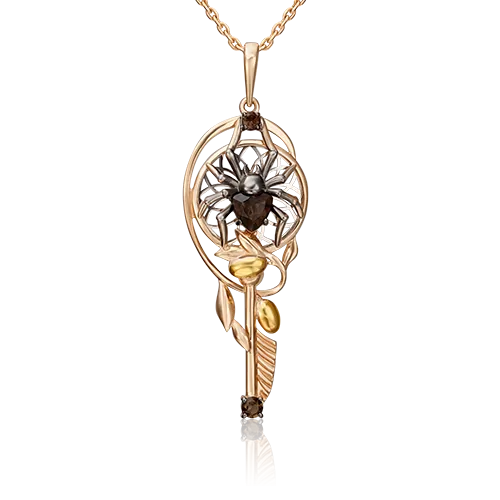 Подвеска «Ловец снов» (пожелание удачи) из комбинированного золота с кварцем дымчатым 03-3218-00-202-1111-75