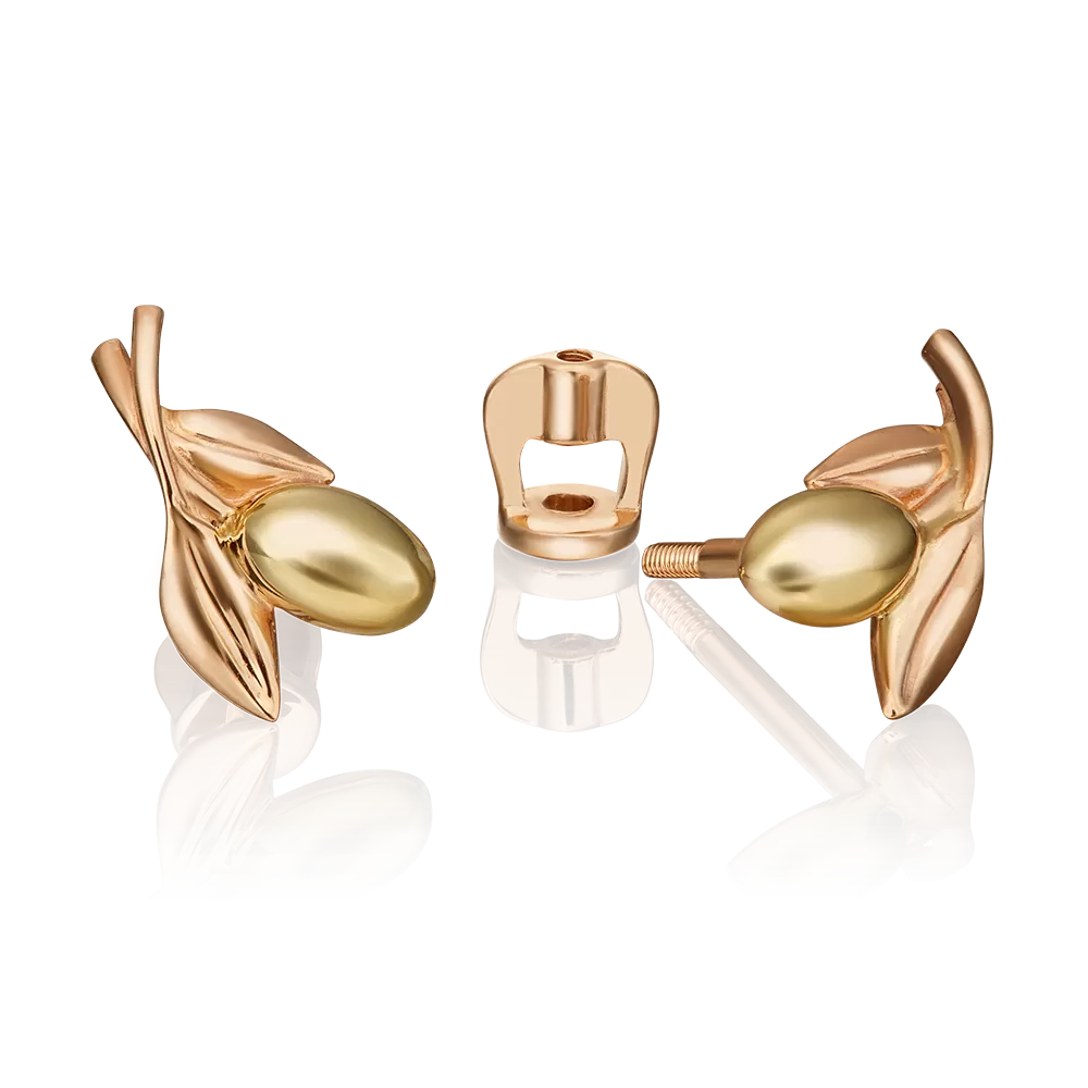 Серьги-пусеты «Оливки» (пожелание удачи) из комбинированного золота 02-4713-00-000-1113-59