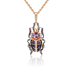 Подвеска «Скарабей» из красного золота с аметистами и эмалью 03-3053-00-203-1110-57