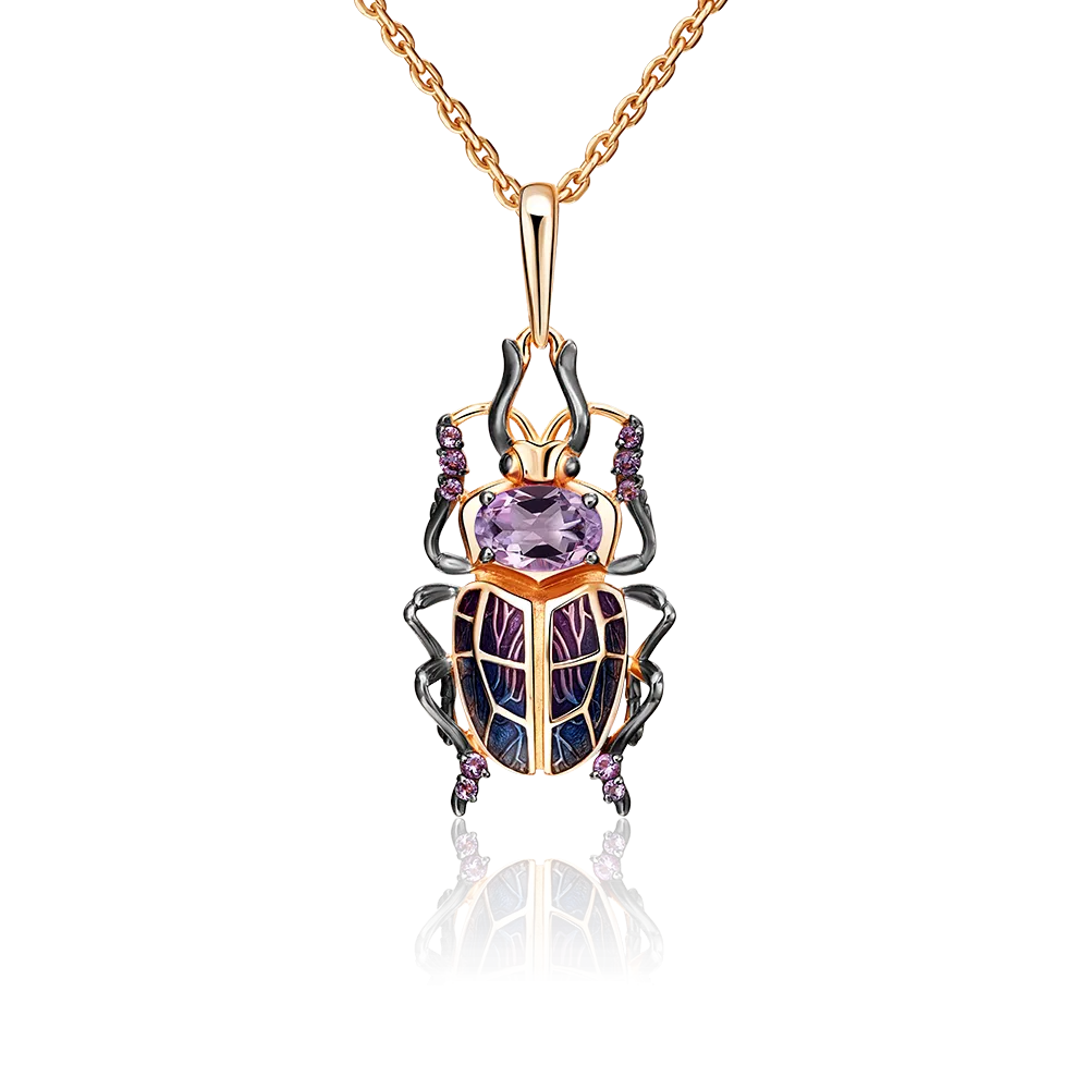 Подвеска «Скарабей» из красного золота с аметистами и эмалью 03-3053-00-203-1110-57