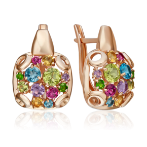 Серьги с английским замком из красного золота с миксом камней 02-5397-00-717-1110