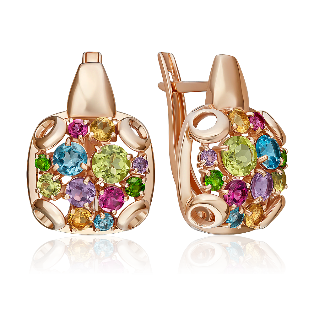 Серьги с английским замком из красного золота с миксом камней 02-5397-00-717-1110