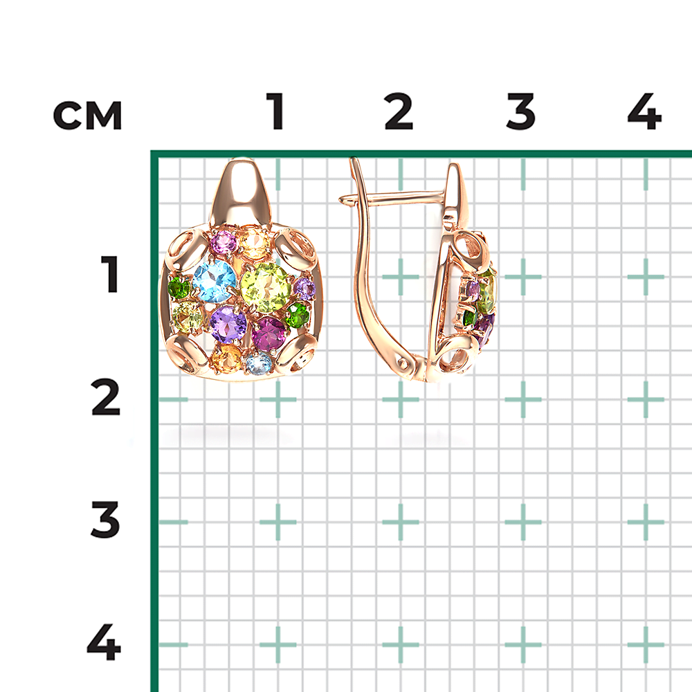 Серьги с английским замком из красного золота с миксом камней 02-5397-00-717-1110