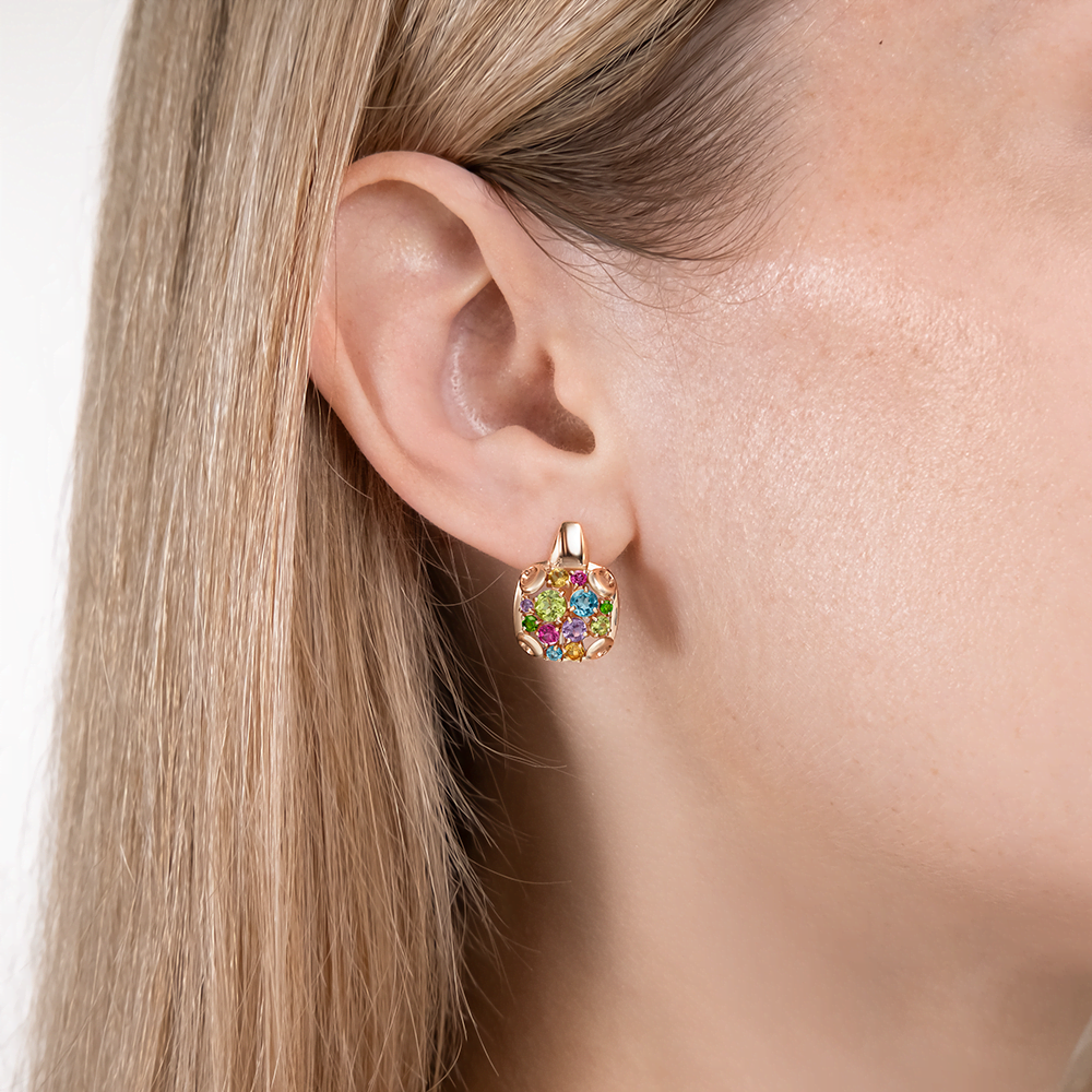 Серьги с английским замком из красного золота с миксом камней 02-5397-00-717-1110