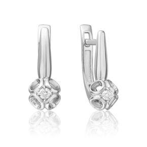 Серьги с английским замком из белого золота с бриллиантом