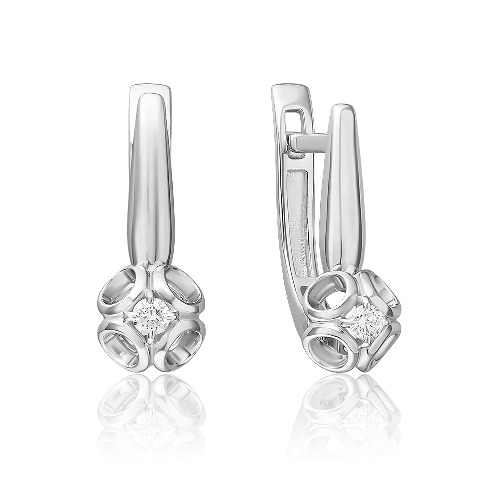Серьги с английским замком из белого золота с бриллиантом 02-5332-00-101-1120
