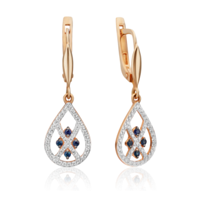 Серьги с английским замком из красного золота с сапфирами и бриллиантами 02-4878-00-105-1110-30