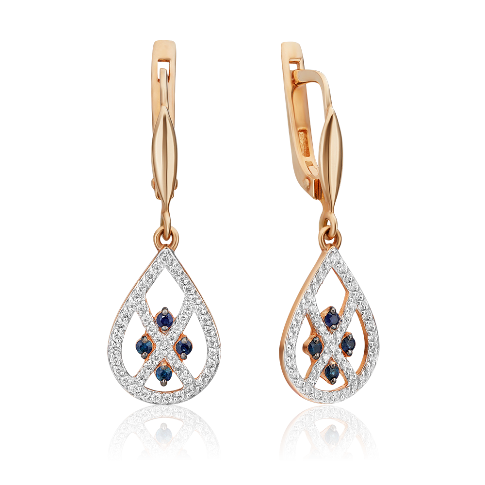 Серьги с английским замком из красного золота с сапфирами и бриллиантами 02-4878-00-105-1110-30