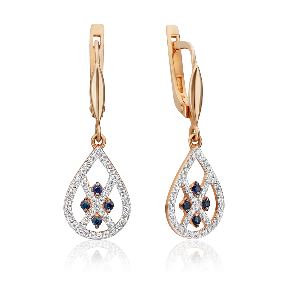 Серьги с английским замком из красного золота с сапфирами и бриллиантами 02-4878-00-105-1110-30