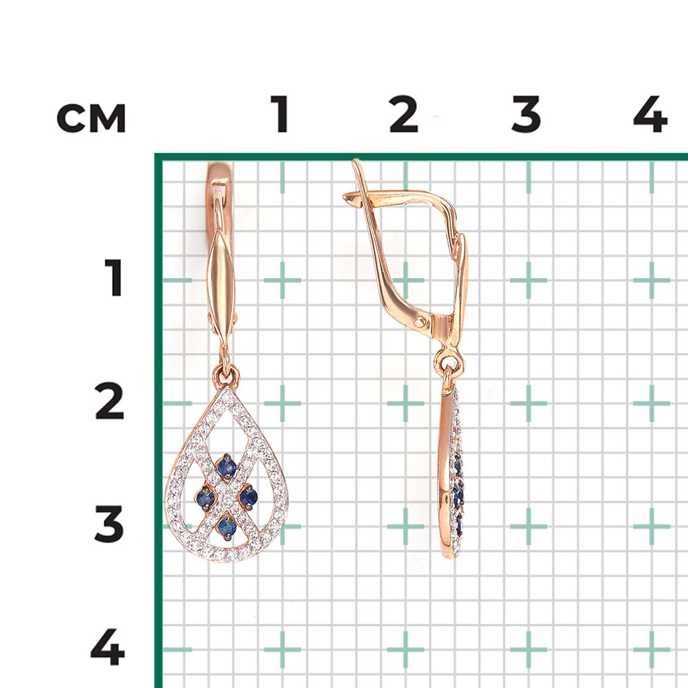 Серьги с английским замком из красного золота с сапфирами и бриллиантами 02-4878-00-105-1110-30