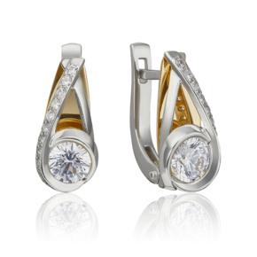 Серьги с английским замком из комбинированного золота с фианитами 02-4588-00-501-1121-38