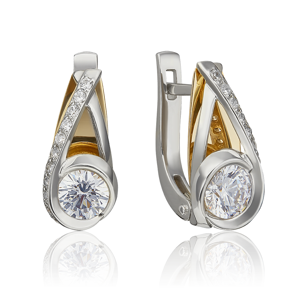 Серьги с английским замком из комбинированного золота с фианитами 02-4588-00-501-1121-38