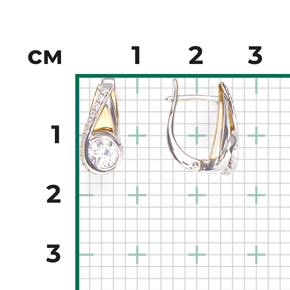 Серьги с английским замком из комбинированного золота с фианитами 02-4588-00-501-1121-38