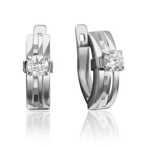 Серьги с английским замком из белого золота с фианитом 02-4294-00-501-1120-38