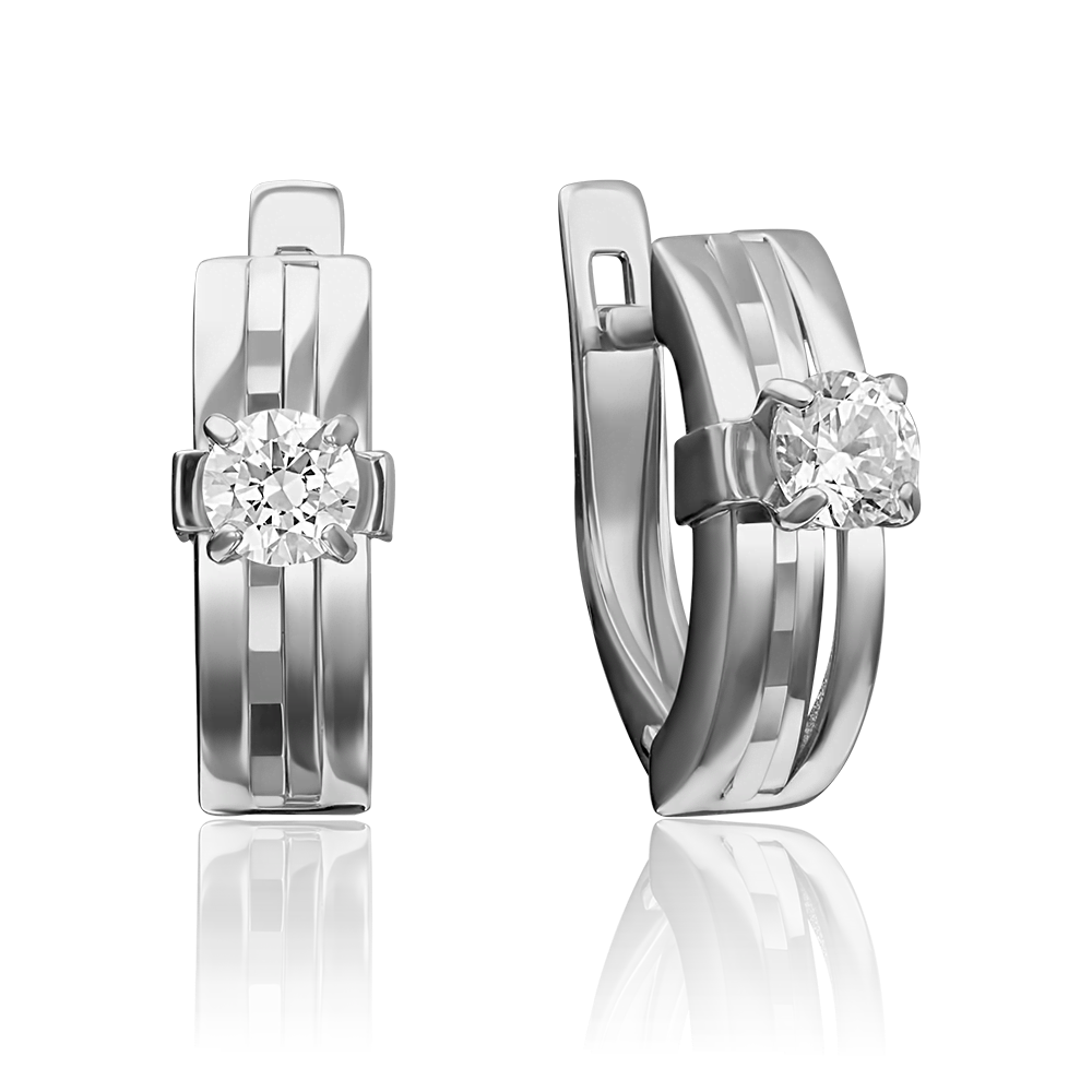 Серьги с английским замком из белого золота с фианитом 02-4294-00-501-1120-38