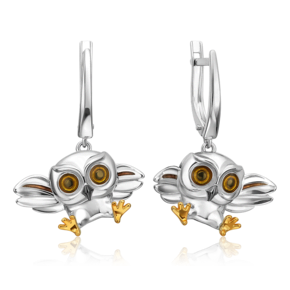 Серьги «Совы» с английским замком из серебра с эмалью 02-5147-00-000-0200