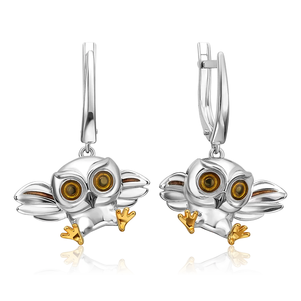 Серьги «Совы» с английским замком из серебра с эмалью 02-5147-00-000-0200