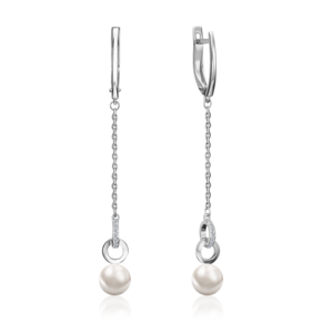 Серьги с английским замком из серебра с жемчугом культивированным и фианитами 02-5606-00-302-0200