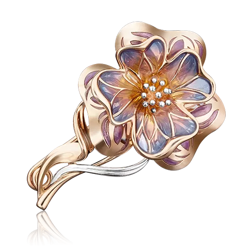 Брошь «Цветок» из красного золота с эмалью 04-0176-00-000-1110-65