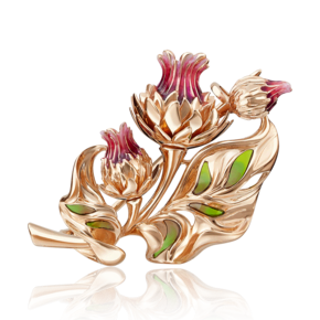 Брошь «Чертополох» из красного золота с эмалью 04-0191-00-000-1110-65