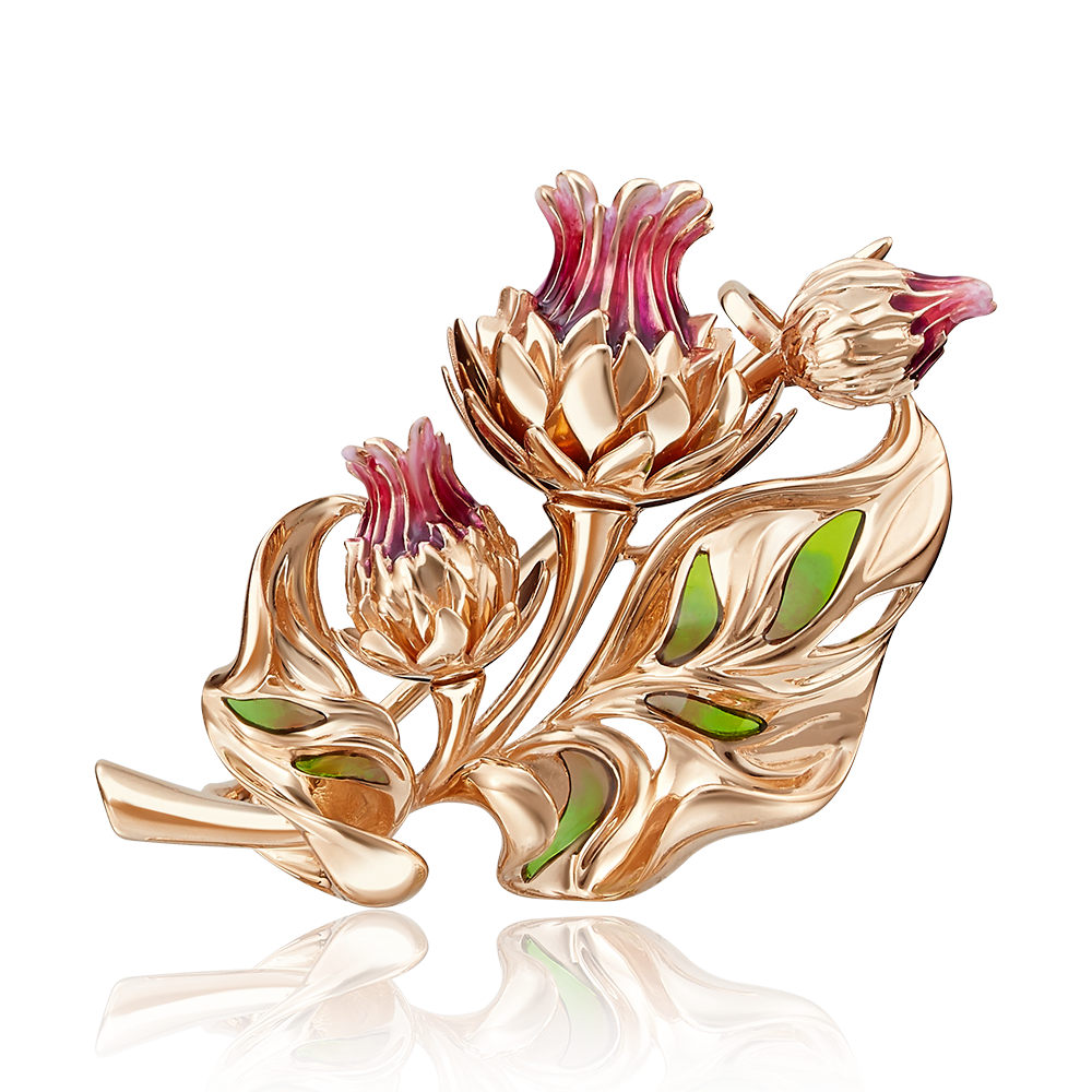 Брошь «Чертополох» из красного золота с эмалью 04-0191-00-000-1110-65