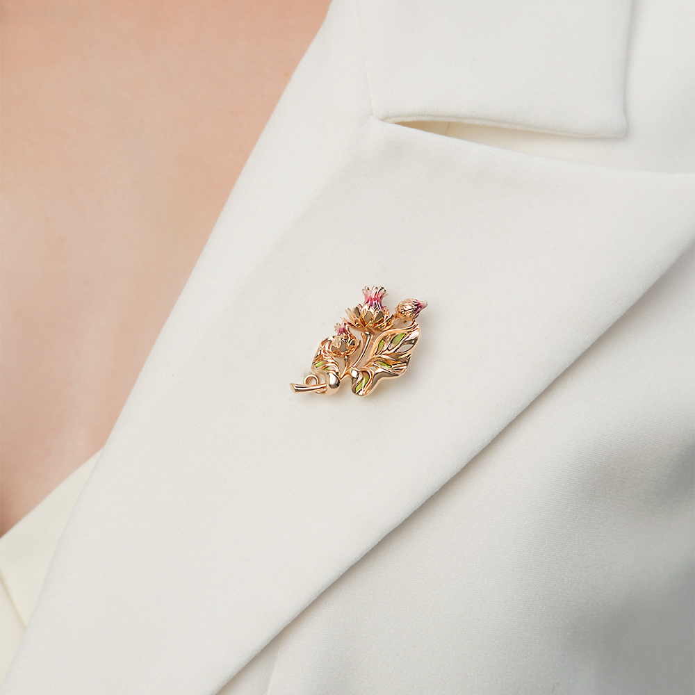 Брошь «Чертополох» из красного золота с эмалью 04-0191-00-000-1110-65