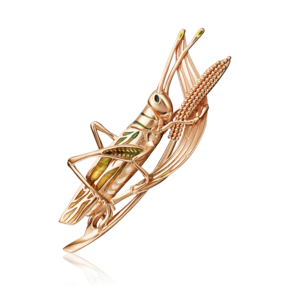 Брошь «Кузнечик» из красного золота с эмалью 04-0204-00-000-1110-65