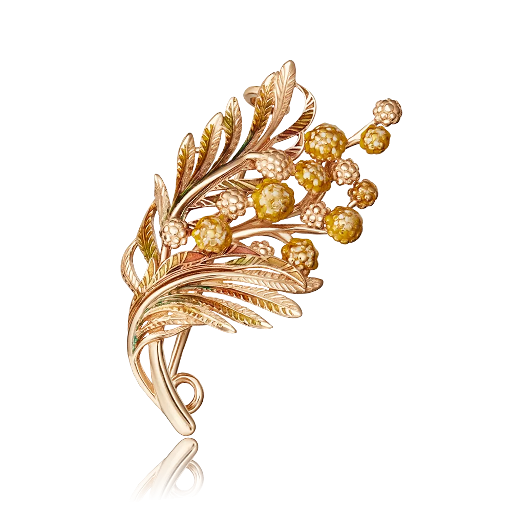 Брошь «Мимоза»  из красного золота с эмалью 04-0205-00-000-1110-65