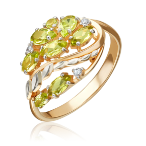 Кольцо из красного золота с хризолитами и фианитами 01-5044-00-211-1110-46