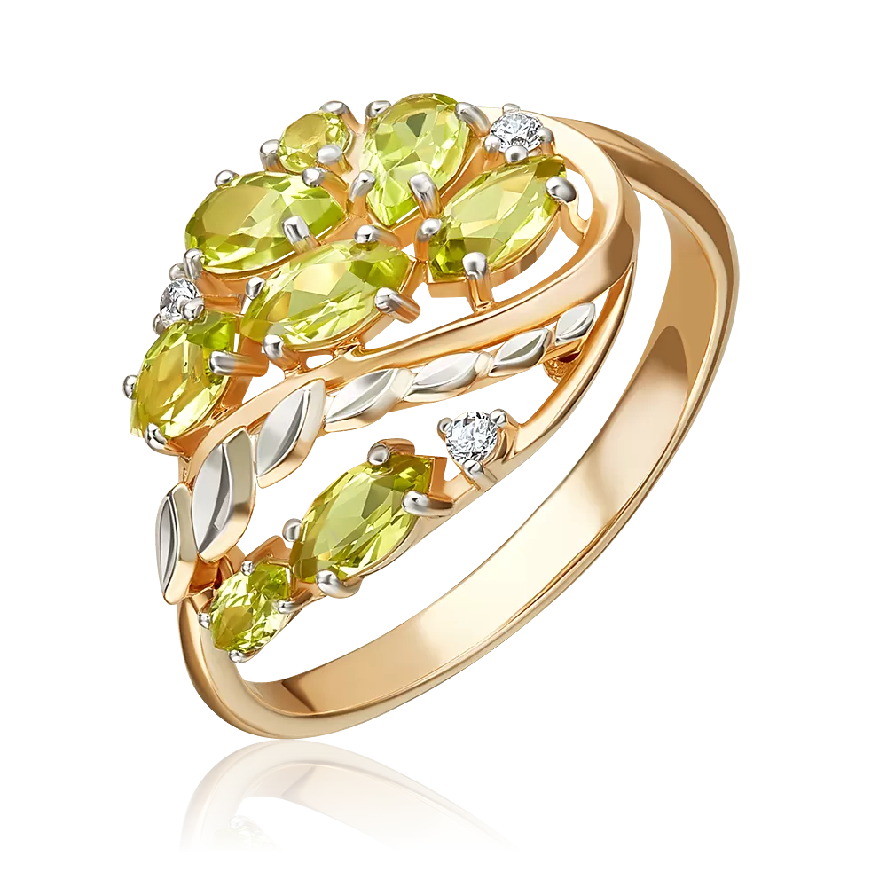 Кольцо из красного золота с хризолитами и фианитами 01-5044-00-211-1110-46