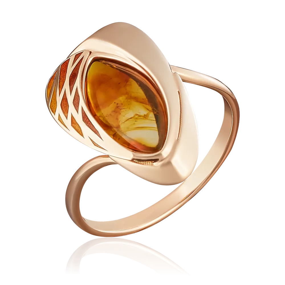 Кольцо из красного золота с янтарём и эмалью 01-5045-00-271-1110-46