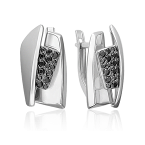 Серьги с английским замком из серебра с чёрными фианитами 02-5074-00-402-0200
