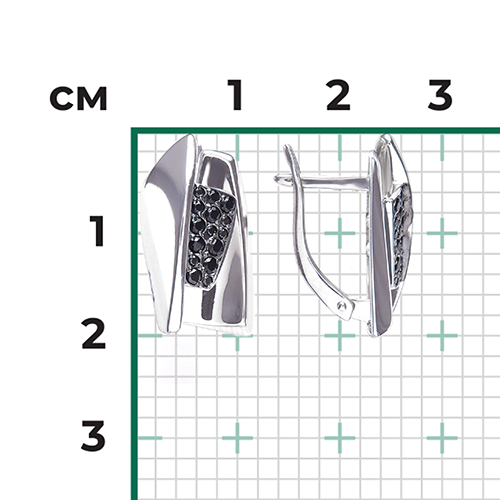 Серьги с английским замком из серебра с чёрными фианитами 02-5074-00-402-0200