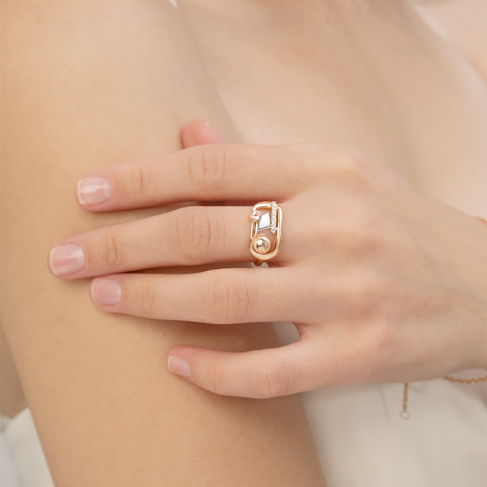 Кольцо «Стильная фантазия» из комбинированного золота с натуральными топазами white 01-5504-00-201-1111