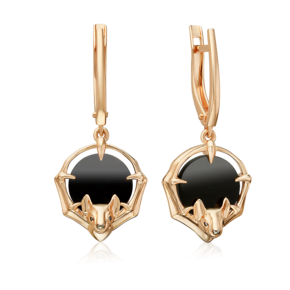 Серьги «Летучие мыши» с английским замком из красного золота с ониксом 02-5451-00-281-1110