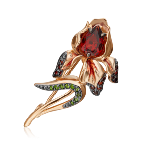 Брошь «Ирис» из красного золота с гранатами, хромдиопсидами и эмалью 04-0249-00-706-1110-57