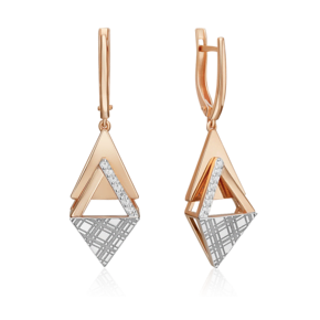 Серьги с принтом «Клетка» из комбинированного золота с фианитами 02-5186-00-401-1111