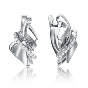 Серьги с английским замком из белого золота с фианитами 02-4100-00-401-1120-48