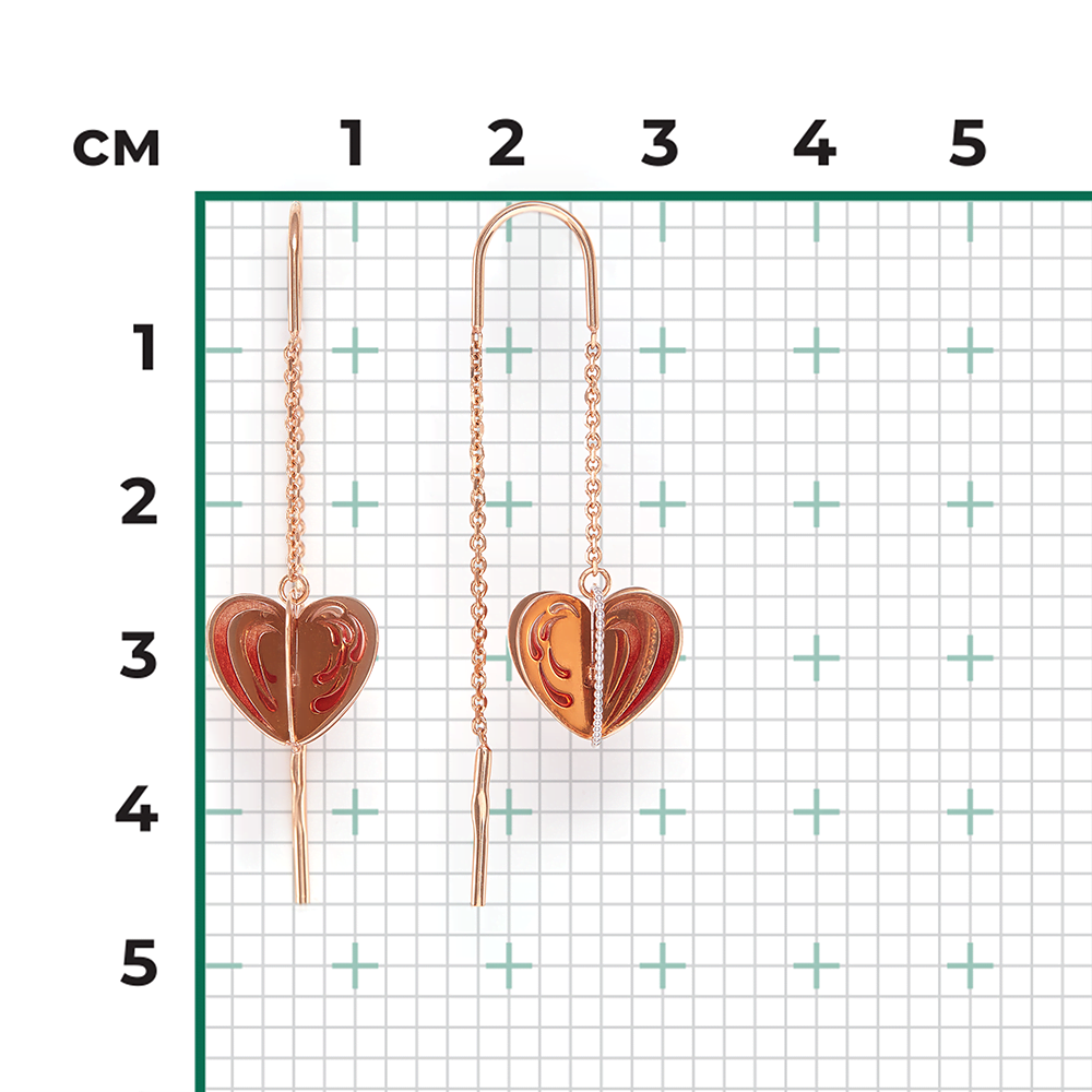 Серьги-цепочки «Сердца» из красного золота с эмалью 02-4165-00-000-1110-48