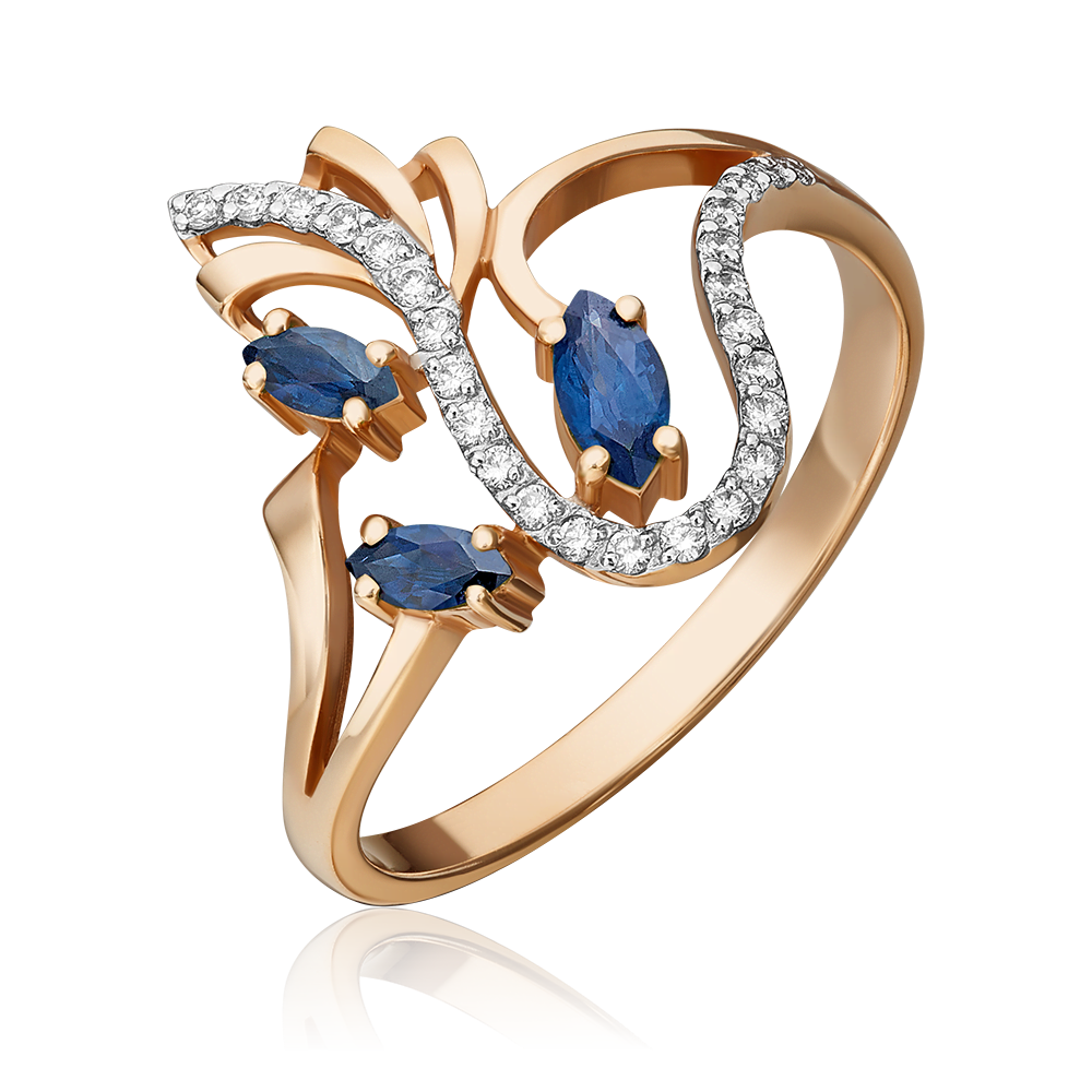 Кольцо из красного золота с сапфирами и бриллиантами 01-0129-00-105-1110-30