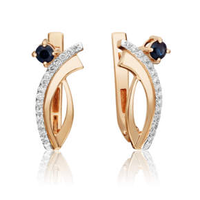 Серьги с английским замком из красного золота с сапфиром и бриллиантами 02-0069-00-105-1110-30