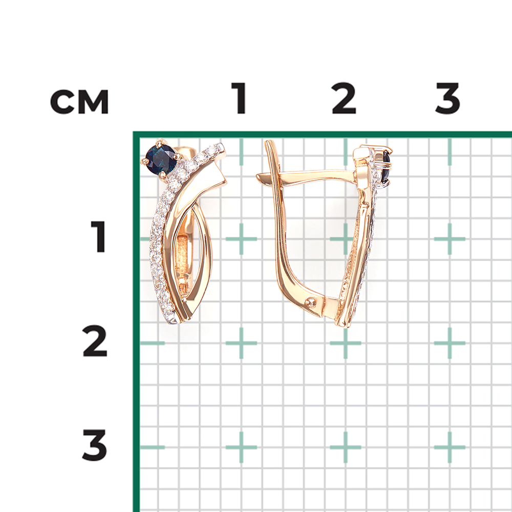 Серьги с английским замком из красного золота с сапфиром и бриллиантами 02-0069-00-105-1110-30