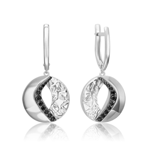 Серьги с английским замком из серебра с чёрными фианитами 02-5084-00-402-0200