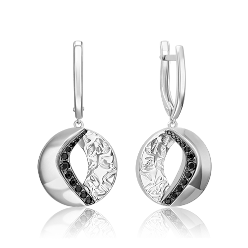 Серьги с английским замком из серебра с чёрными фианитами 02-5084-00-402-0200