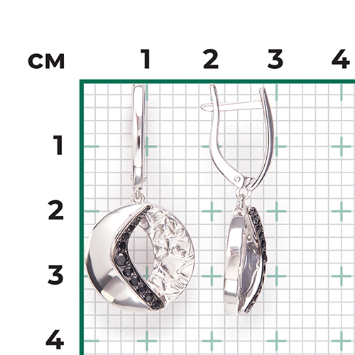 Серьги с английским замком из серебра с чёрными фианитами 02-5084-00-402-0200