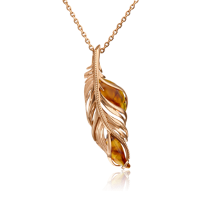 Подвеска «Перо» из красного золота с янтарём 03-2989-00-271-1110-46
