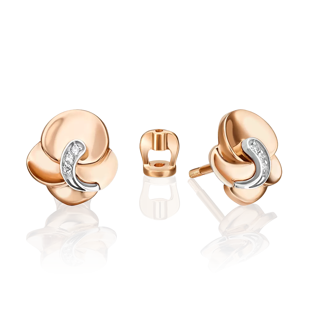 Серьги-пусеты из комбинированного золота с бриллиантами 02-5005-00-101-1111