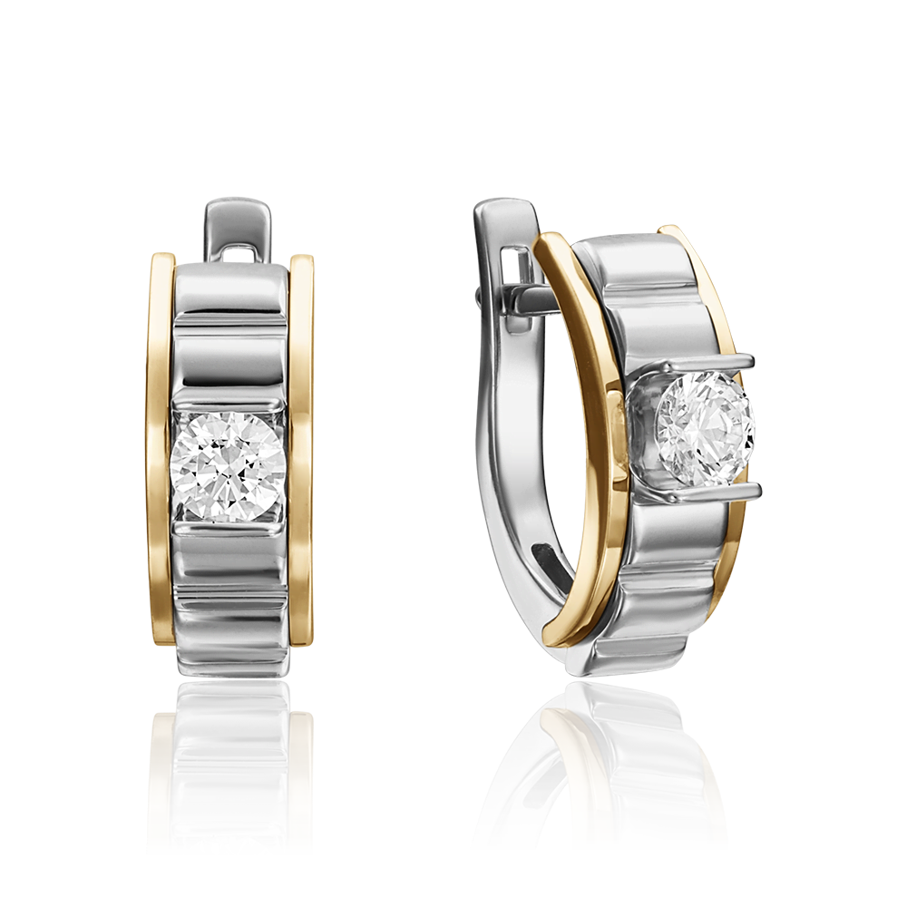 Серьги с английским замком из комбинированного золота с бриллиантом 02-4206-00-101-1121-30